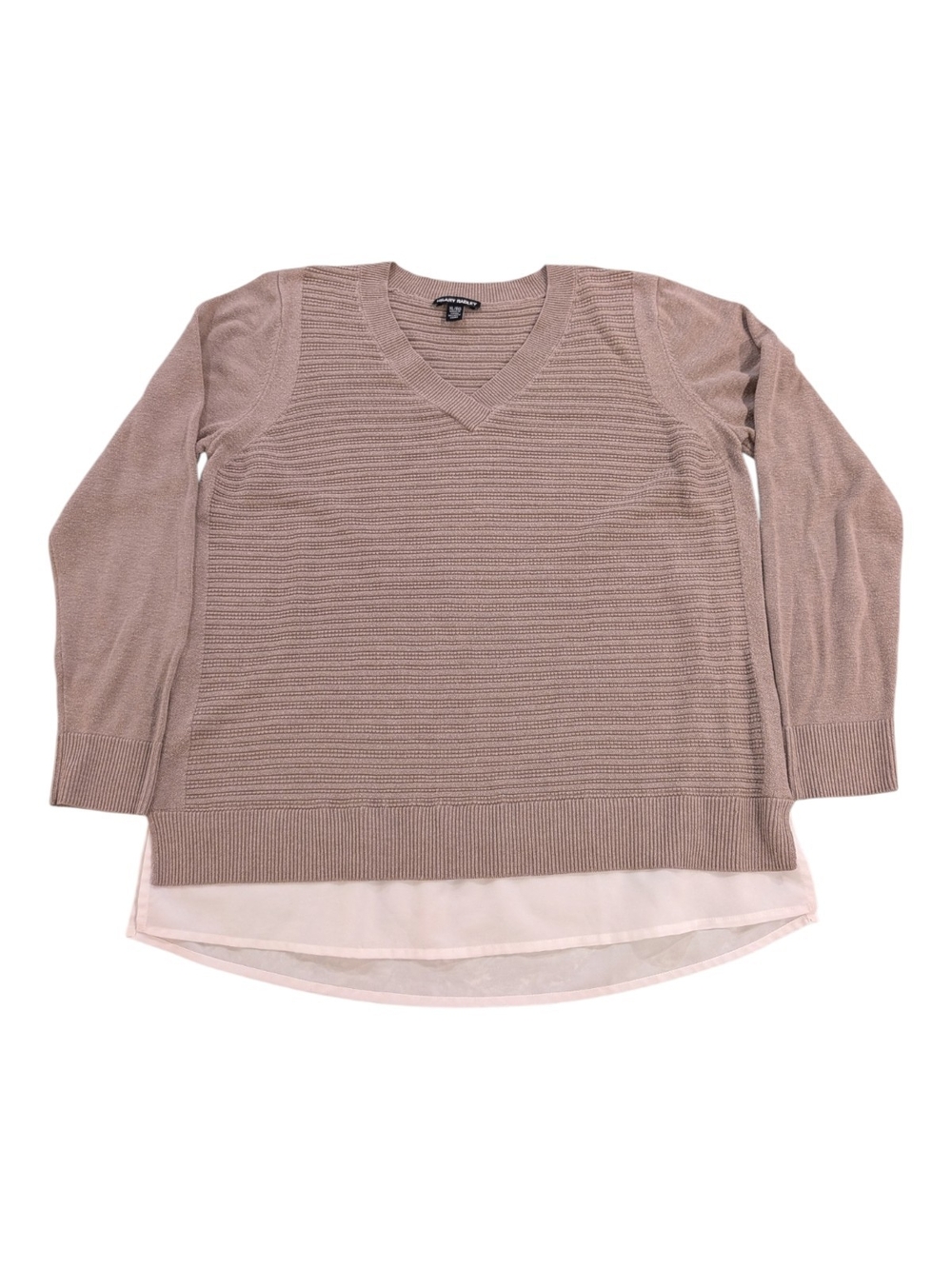 Hilary Radley Taupe Layered V-Neck Sweater